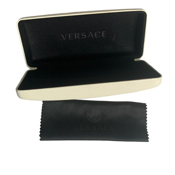 Versace Glasses Hard Case Clamshell Cream Authentic Microfiber Cleaning Cloth - Picture 5 of 8